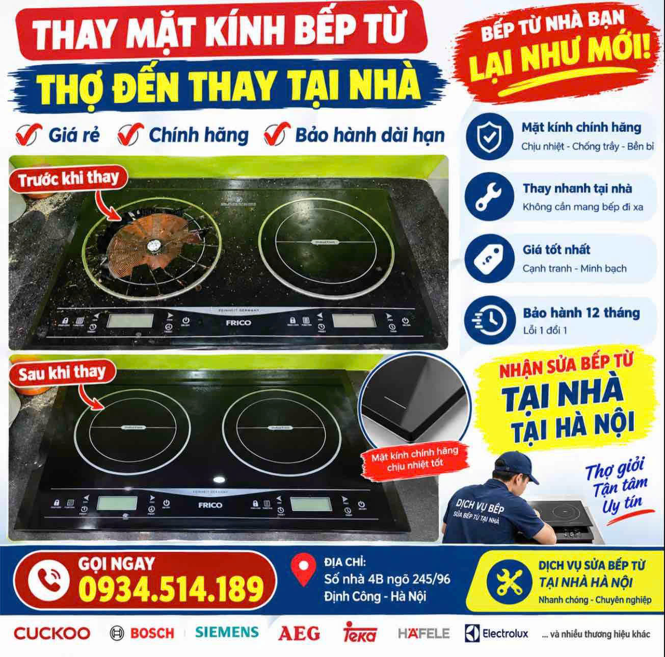 Thay Mặt Kính Bếp Từ Hoàn Kiếm Hà Nội –Thay Tại Nhà, thợ đến ngay