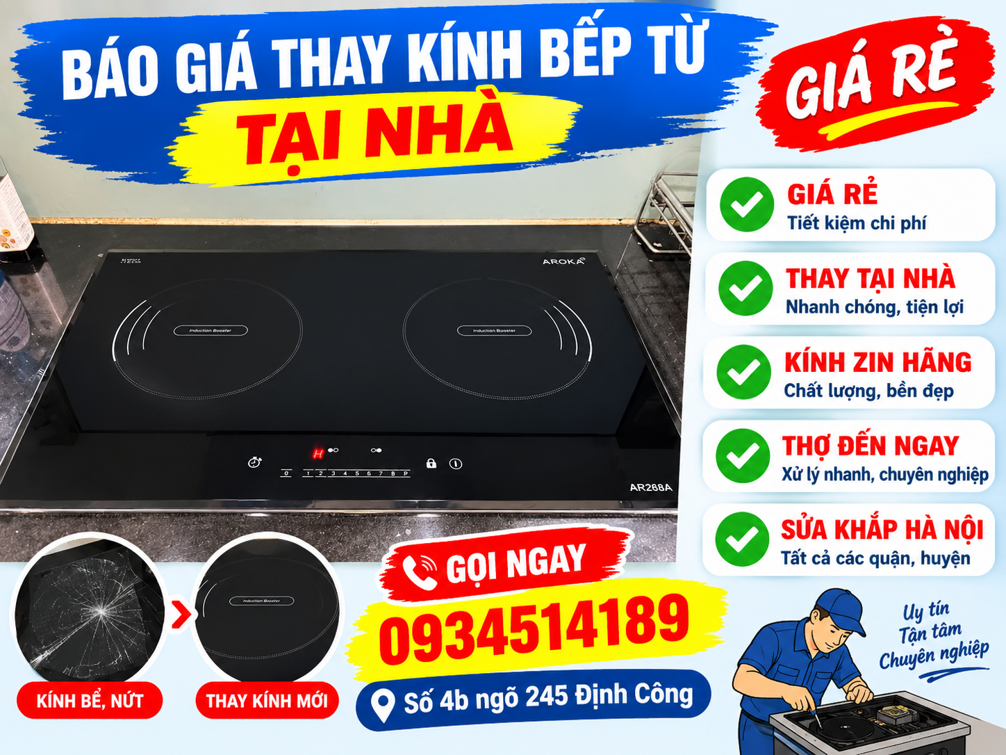 Thay Mặt Kính Bếp Từ Tại Gia Lâm – Thay Kính Tại Nhà, Kính Zin Hãng